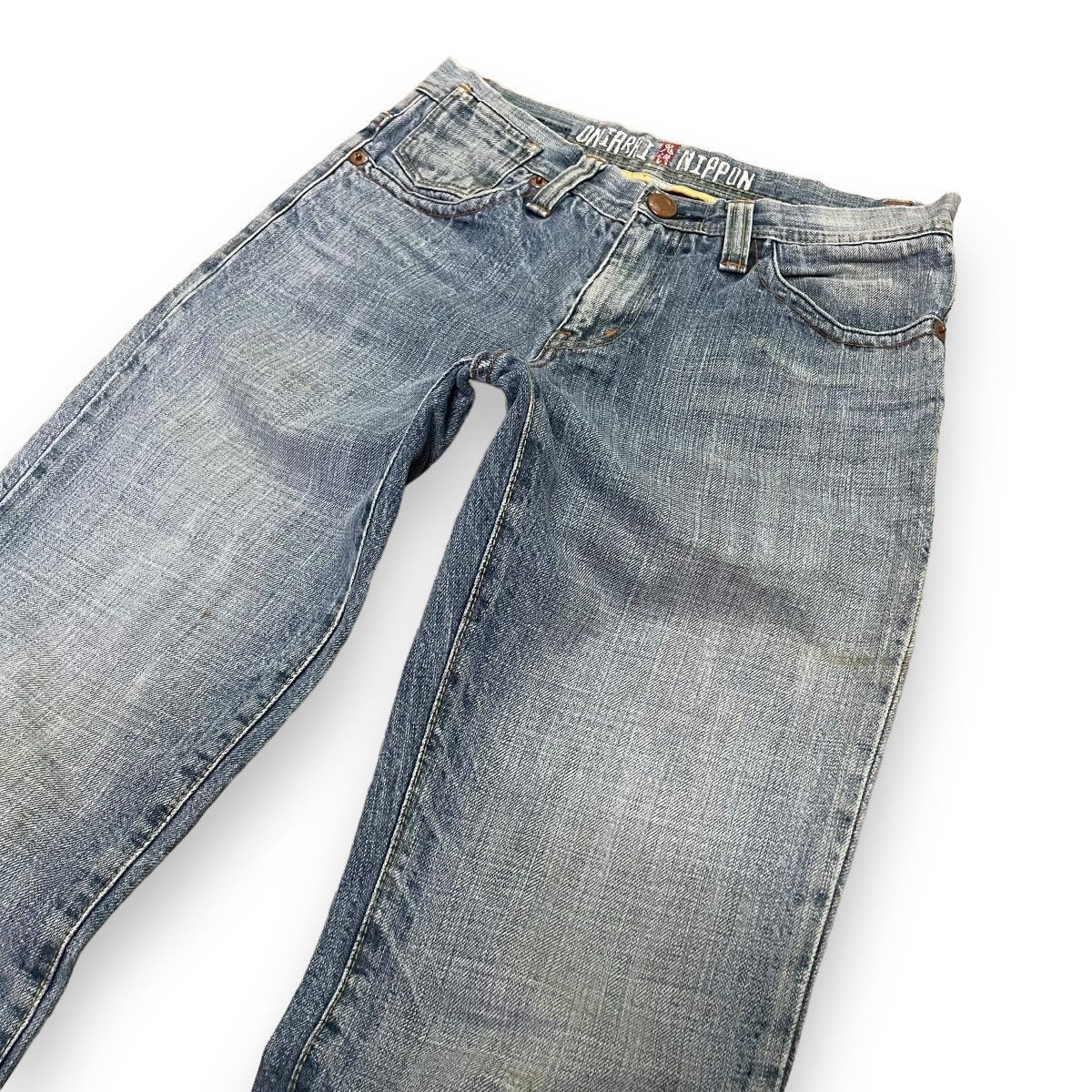 Samurai Jeans 🇯🇵 ONIARI NIPPON SUKAJAN EMBROIDERED DRAGON WASHED DENIM Size US 28 / EU 44 - 3 Thumbnail