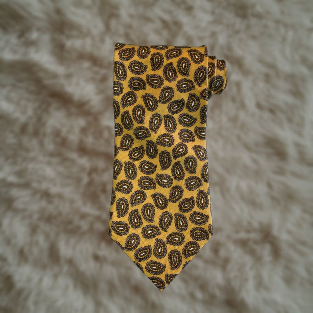 Ermenegildo Zegna Ermenegildo Zegna Silk Necktie Paisley Gold 58" x 3.5" Men Ties Classic 100% Silk Made In Italy Mens Size ONE SIZE - 1 Thumbnail