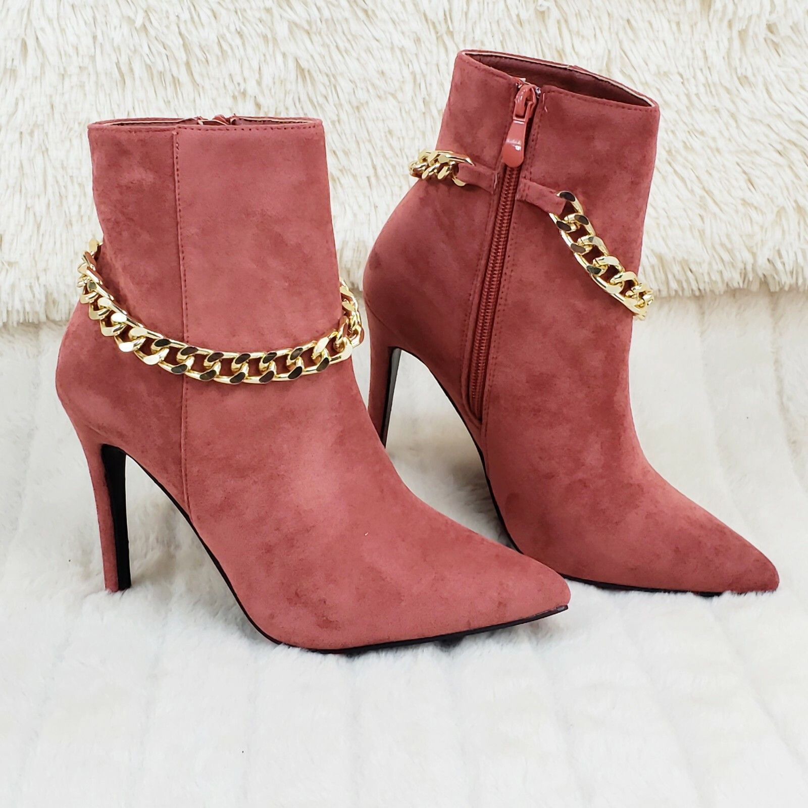 Other Crave Rose Pink FX Suede & Chain Sexy Pointy Toe 4" Stiletto Size US 7.5 / IT 37.5 - 6 Thumbnail