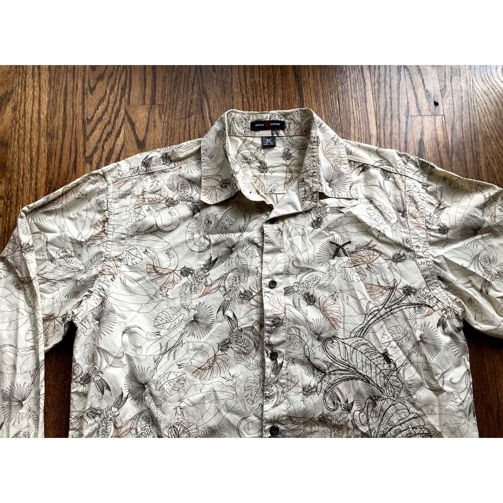 Vintage VINTAGE Artful Dodger Button-Up Shirt Mens XL AOP Embroidered Beige Size US XL / EU 56 / 4 - 4 Thumbnail