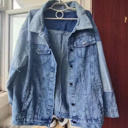 Other Crop Oversized Denim Jacket Female Patchwork Size XL / US 12-14 / IT 48-50 - 3 Thumbnail