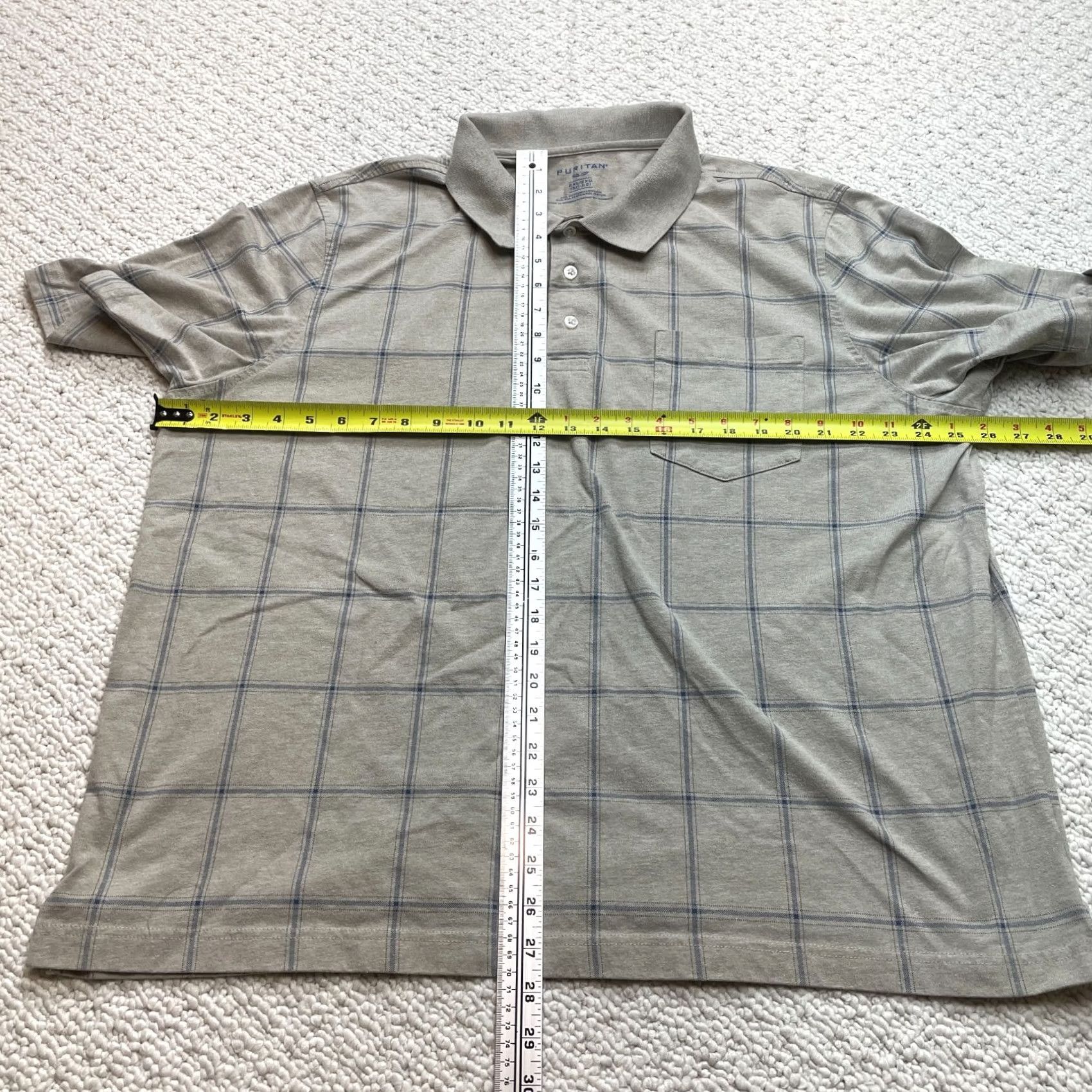 Vintage Puritan Polo Shirt Mens 2XL Beige Blue Check Short Sleeve Polo Golf Rugby Casual Shirt Mens Big & Tall Size US XXL / EU 58 / 5 - 4 Thumbnail