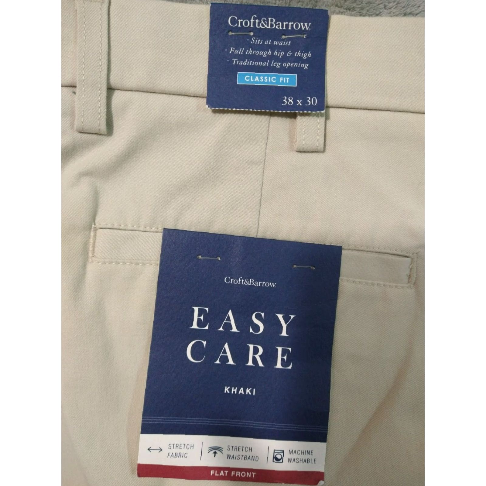 Croft & Barrow Croft & Barrow Pants Mens 38x30 Khaki Classic Flat Front Easy Care Stretch Cotton Polyester Spandex Beig e Size US 38 / EU 54 - 7 Thumbnail