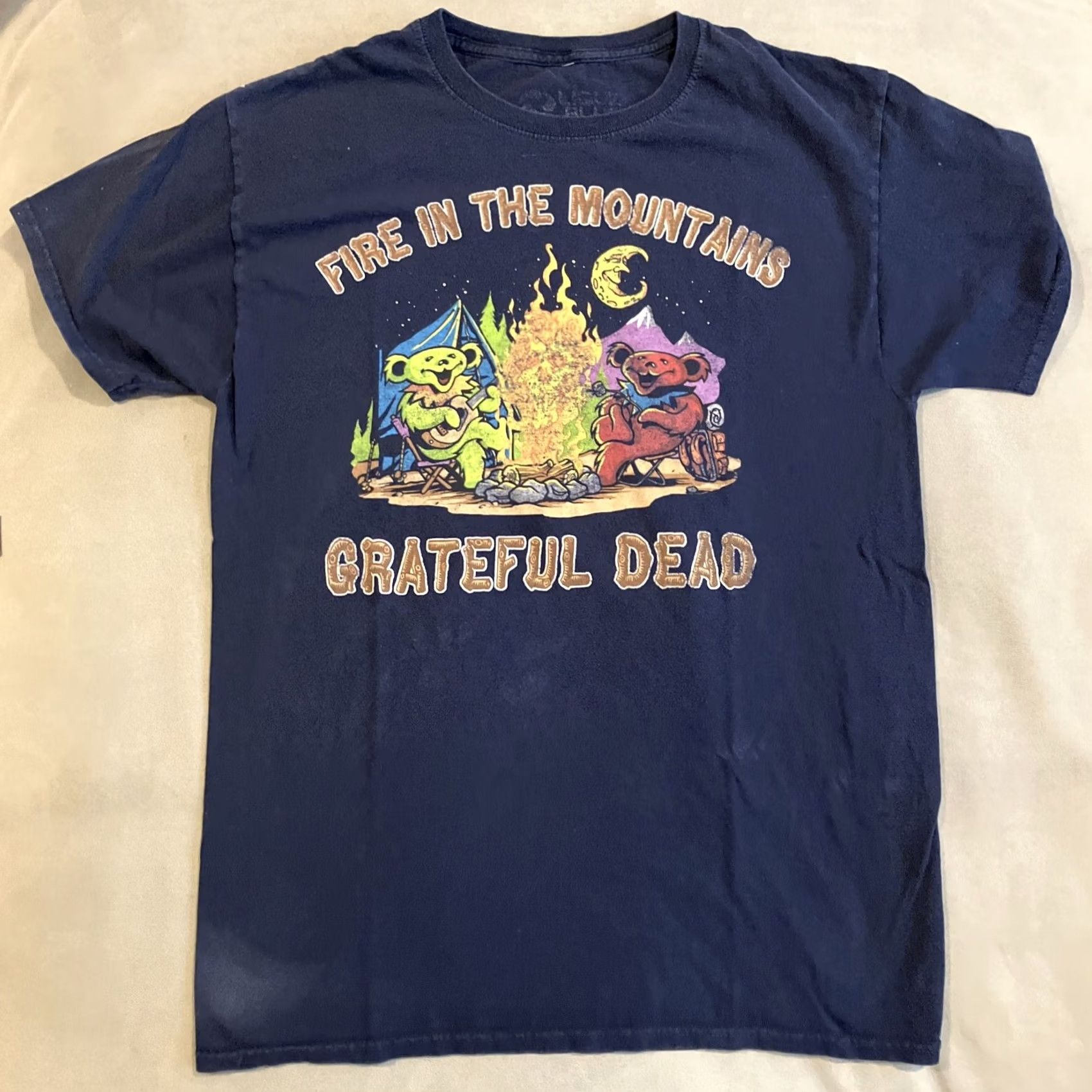 Liquid Blue VINTAGE Liquid Blue Grateful Dead Fire In The Mountains Dancing Bears T Shirt M Blue Mens Short Sleeve T-Shirt 90s Fire Men Size US M / EU 48-50 / 2 - 2 Thumbnail