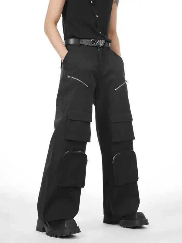 VIBE Black simple zippered large pocket casual cargo trousers Size US 34 / EU 50 - 1 Thumbnail