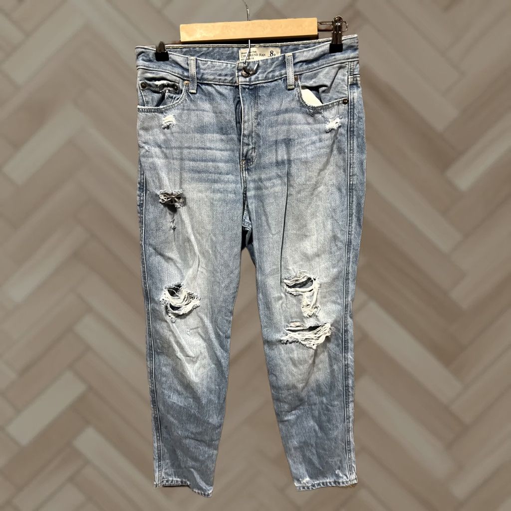 Abercrombie & Fitch Abercrombie & Fitch Jeans Womens Girlfriend Jean High Rise 8R Blue 90s Distressed Pockets Straight 29in 27in Cotton Regular Womens Size 29" - 1 Thumbnail