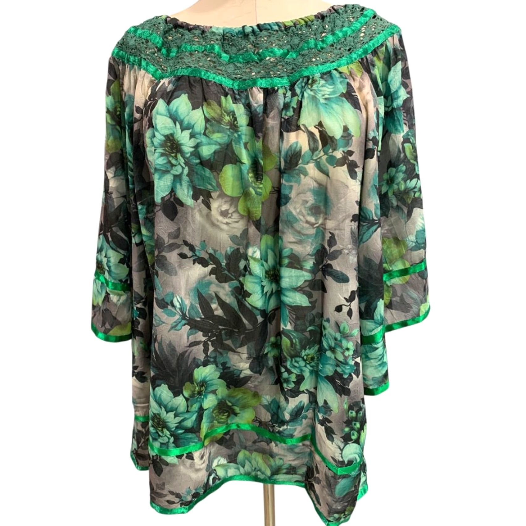 Vintage Angel Heart Boutique Womens Blouse Adult 3X Green Sheer Off Shoulder Size XXL / US 16-18 / IT 52-54 - 3 Thumbnail
