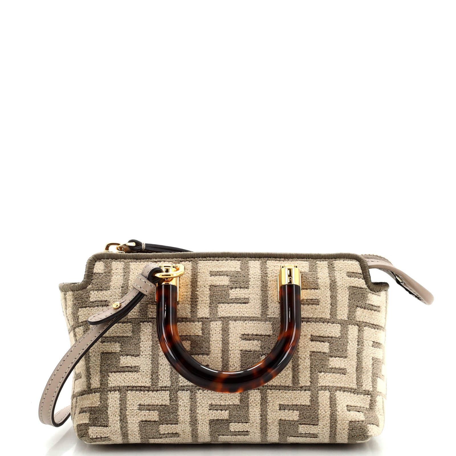 image of Fendi By The Way Top Handle Bag Zucca Tapestry Mini in Neutral, Women's