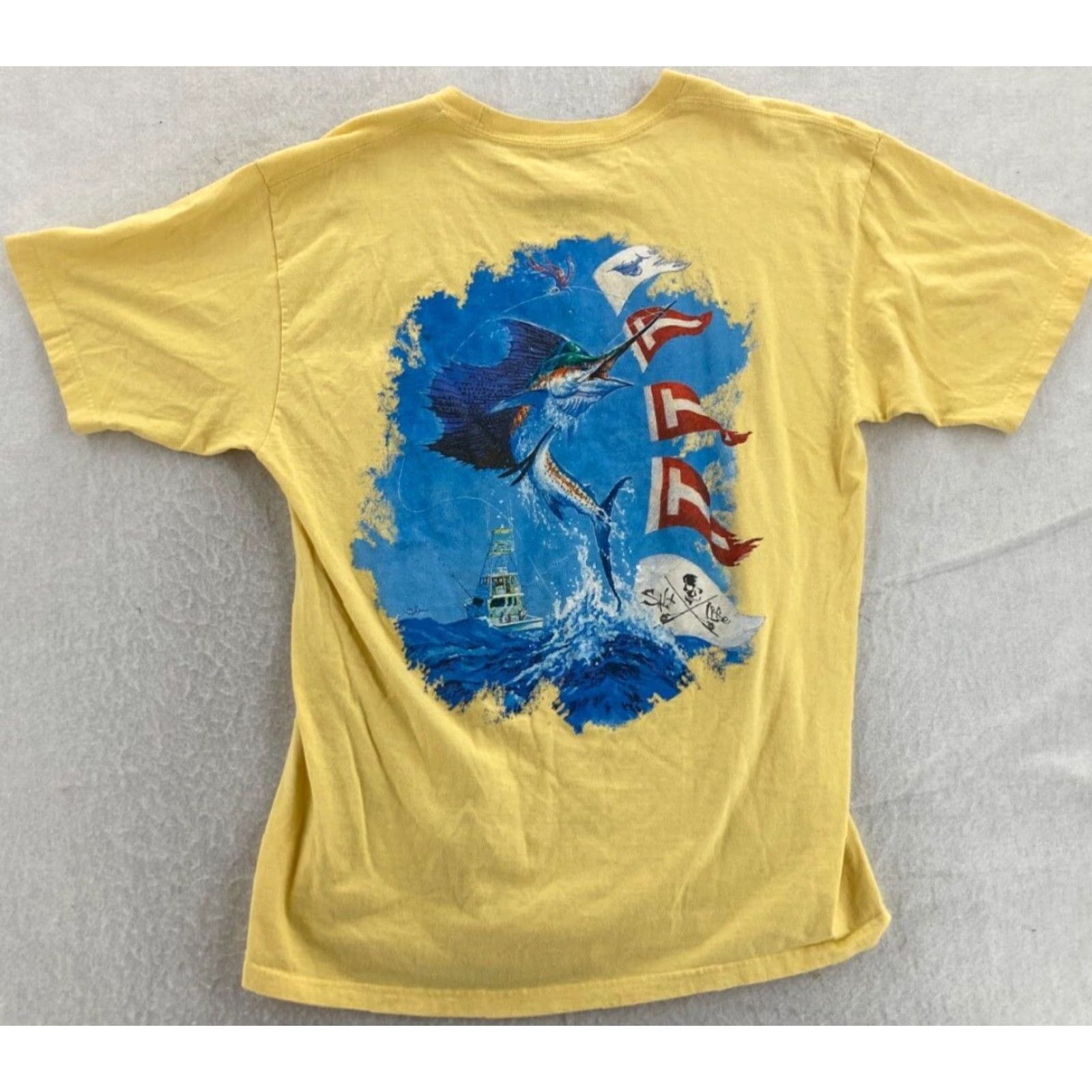 Vintage Salt Life T-Shirt Mens L Yellow Marlin Flag Sailing Pocket Cotton Shirt Mens L Yellow Logo 90s Beach Ocean Graphic Tee Size US L / EU 52-54 / 3 - 4 Thumbnail
