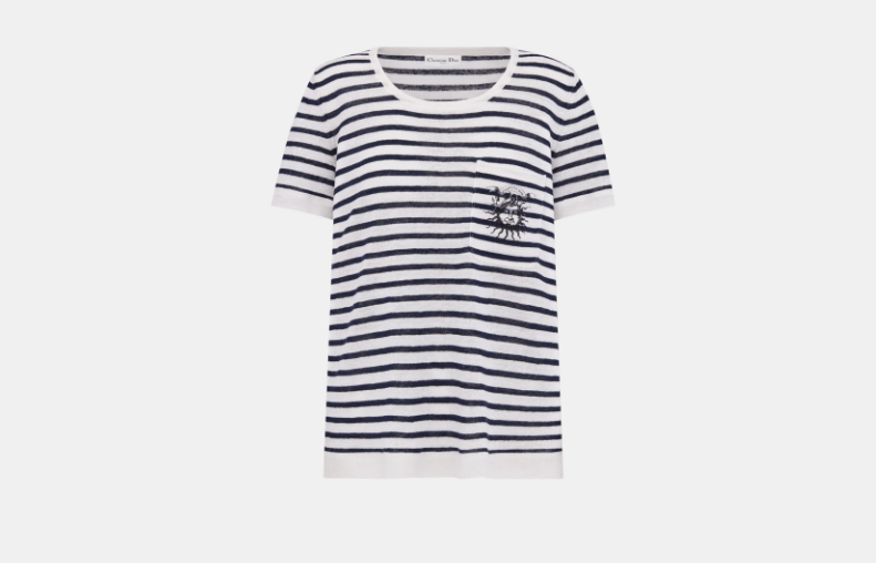 o1w1db10725 424S64 Short-Sleeved Sweater in Navy Blue/White