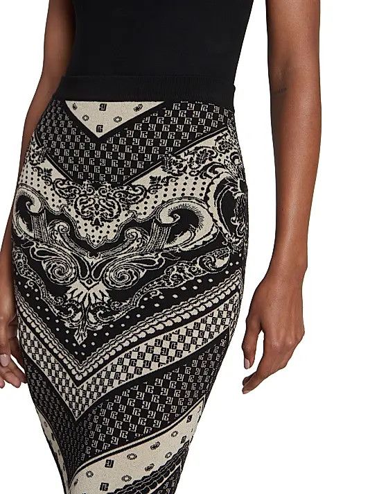 Balmain o1s1wg110825 Paisley & Monogram Midi Skirt in Black Size 30" / US 8 / IT 44 - 5 Thumbnail