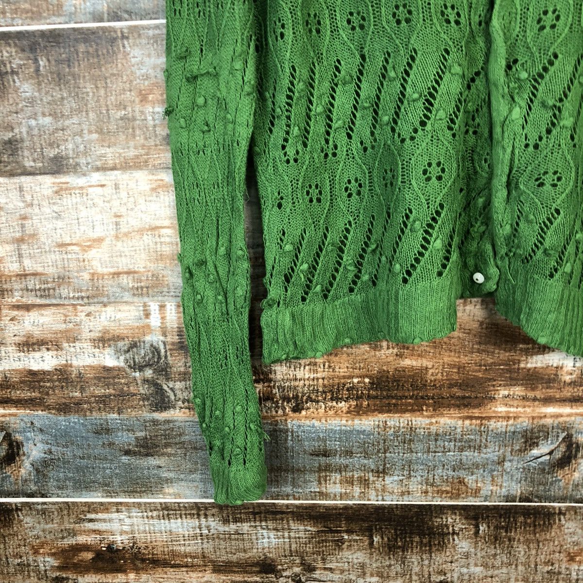 Beams Plus Beamboys Green crochet meshnet Cardigan Knitwear #A1643 Size US M / EU 48-50 / 2 - 7 Thumbnail
