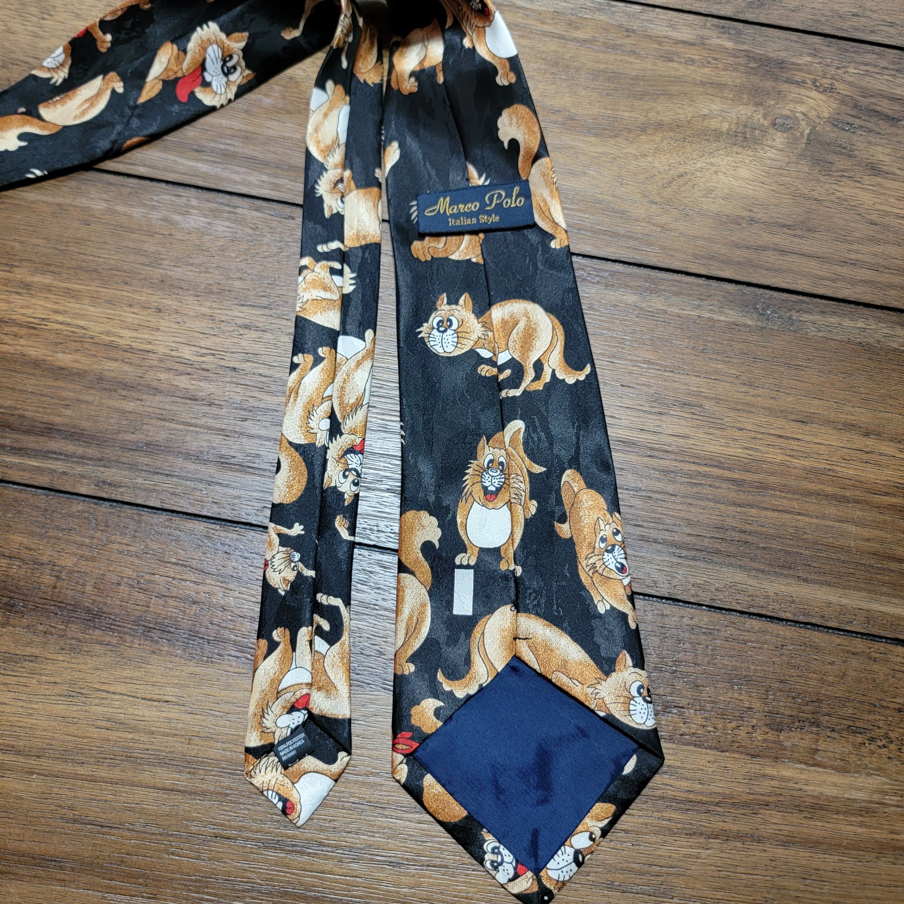 Other Marco Polo Orange Cat Black Neck Tie Size ONE SIZE - 3 Thumbnail
