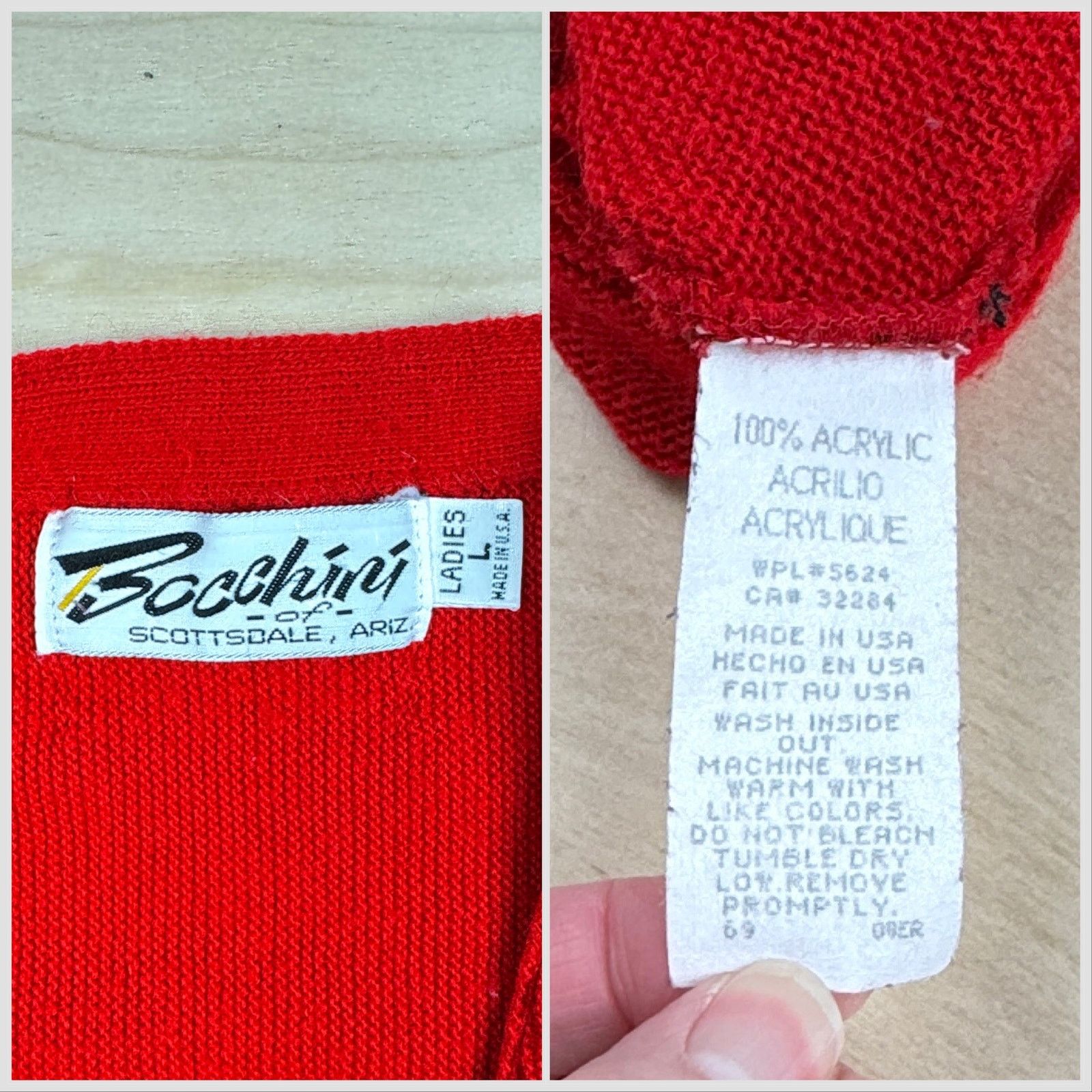 Vintage Vintage 1970s Cherry Red V-Neck Acrylic Cardigan Sweater Size M / US 6-8 / IT 42-44 - 4 Thumbnail