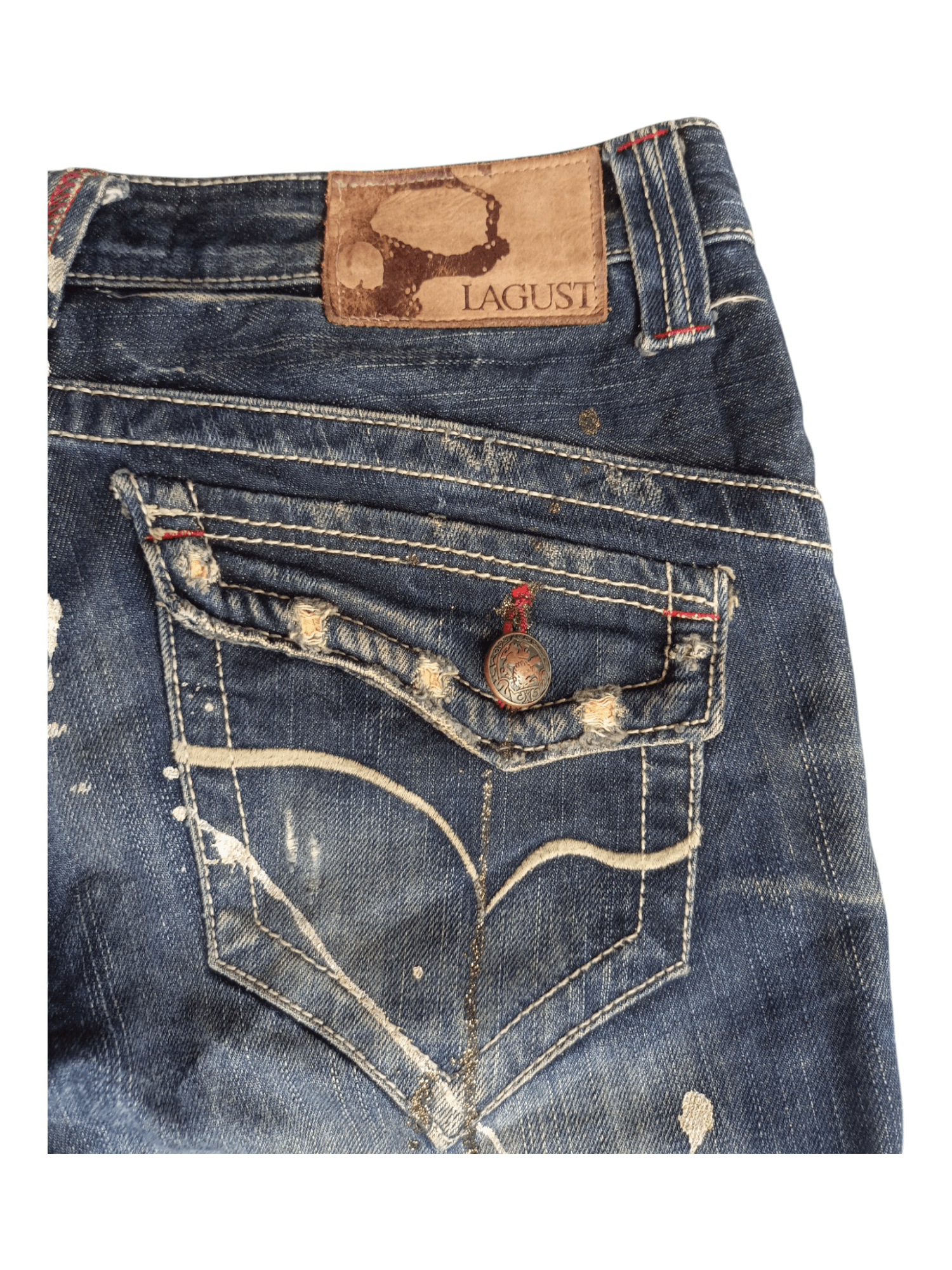 Japanese Brand Lagust Paint Splatter Mud Wash Distressed Flare Jeans Size US 30 / EU 46 - 14 Thumbnail
