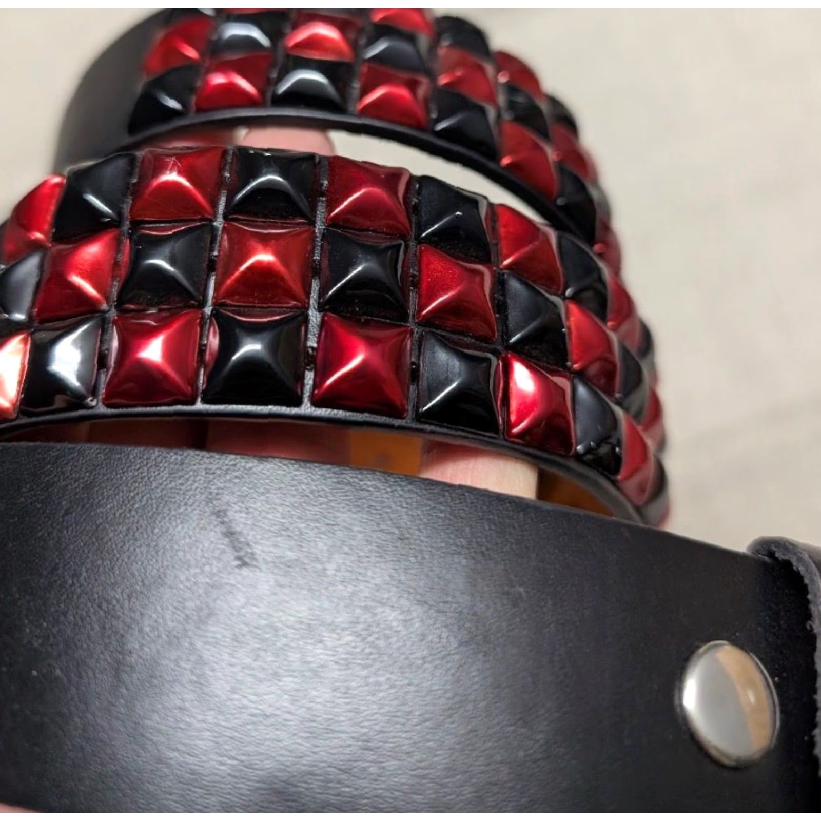 Vintage VINTAGE Y2K belt STUDDED red black leather 42 Western belt Men size 42/43 Size 42 - 3 Thumbnail