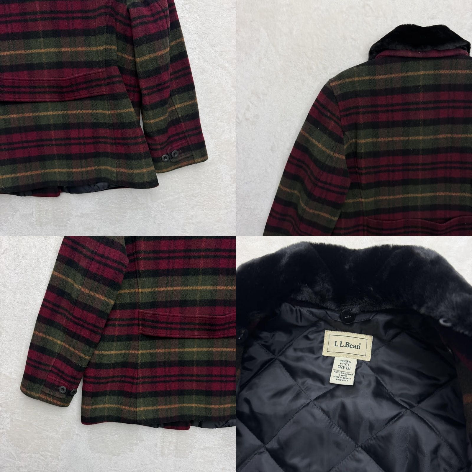 Vintage VINTAGE LL Bean Coat Jacket Womens Large Petite Plaid Faux Fur Collar Quilted Lined Size L / US 10 / IT 46 - 9 Thumbnail