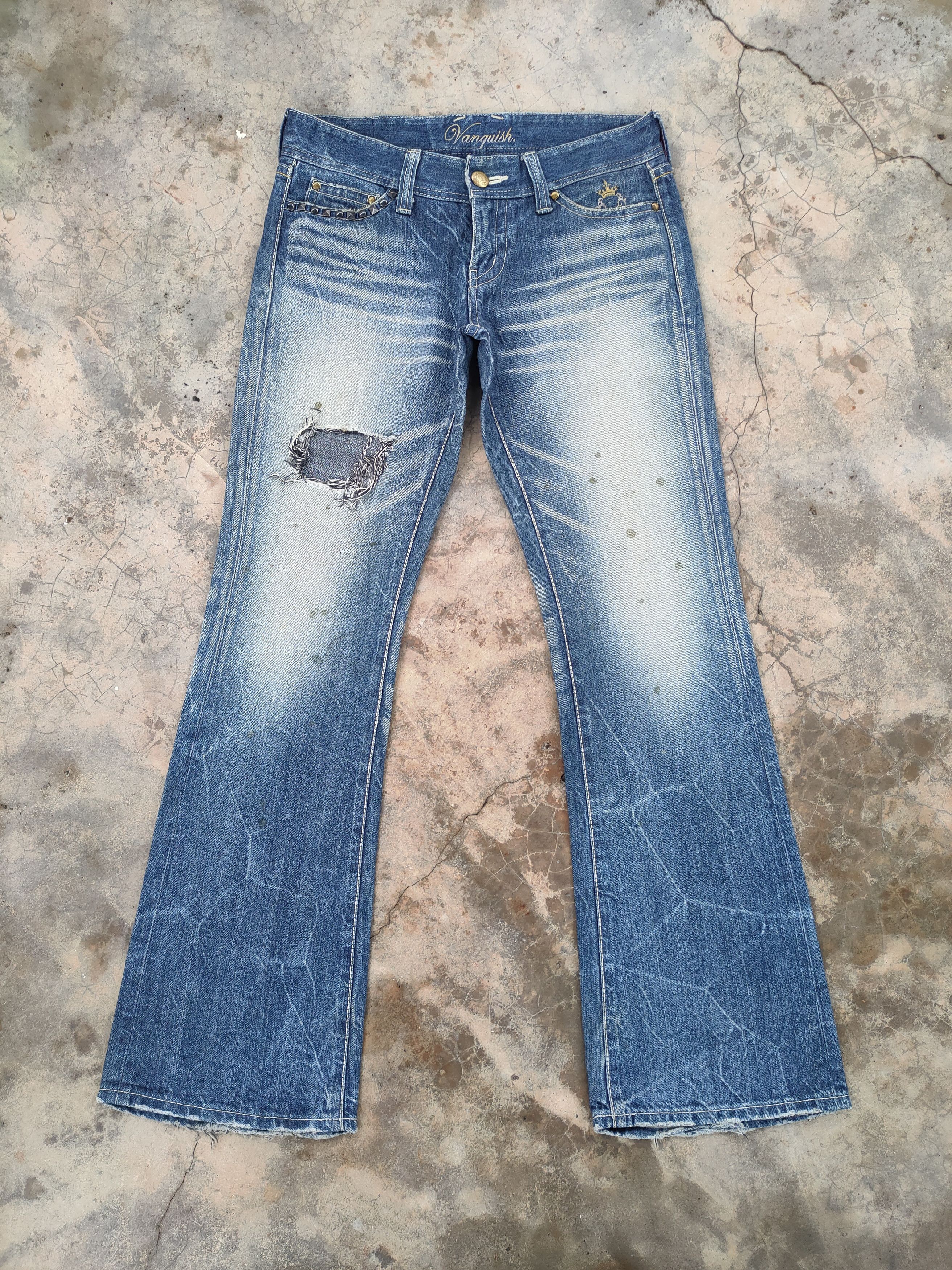 Vanquish VINTAGE VANQUISH FLARE STORM FADED RIPPED DENIM JEANS PANTS Size US 32 / EU 48 - 1 Thumbnail