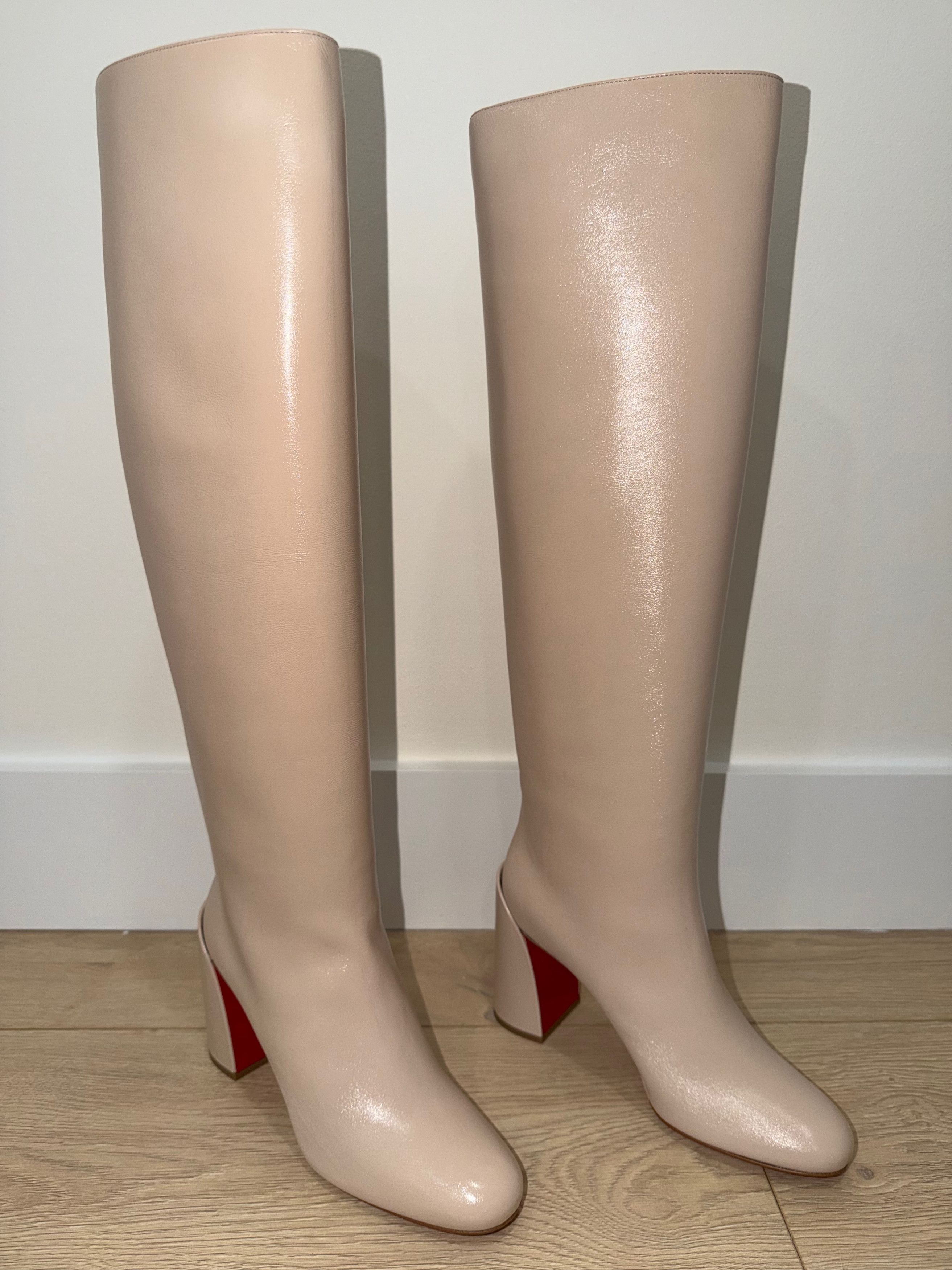 Christian Louboutin Janitta 85 Pearl Beige Sugar Leather Knee High Heel Boot 37 Size US 7 / IT 37 - 8 Thumbnail