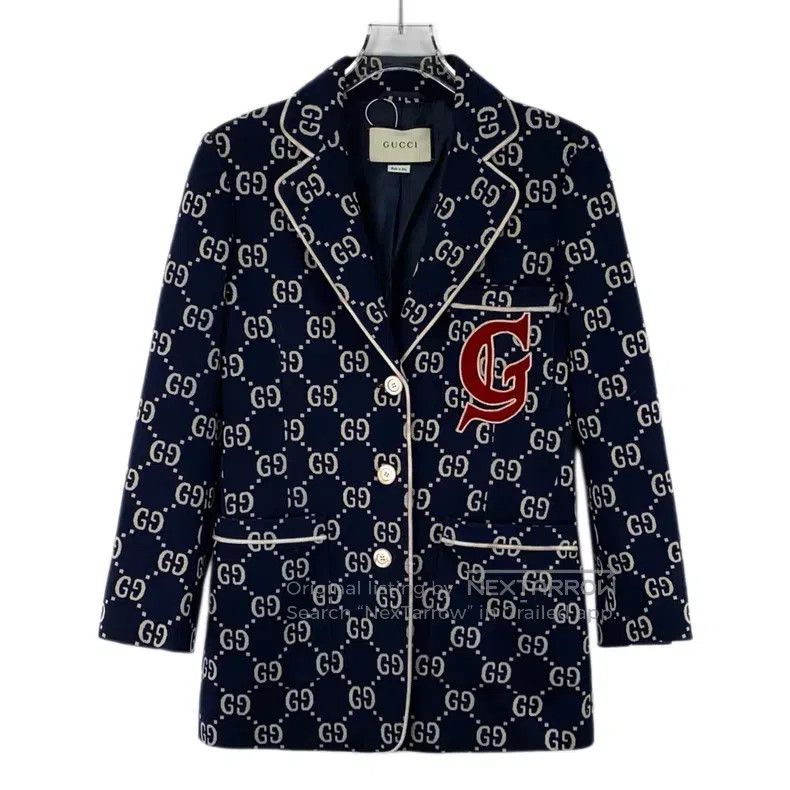 Gucci Gucci Dark blue logo jacquad full-print cotton lapel singl Size XS / US 0-2 / IT 36-38 - 1 Thumbnail