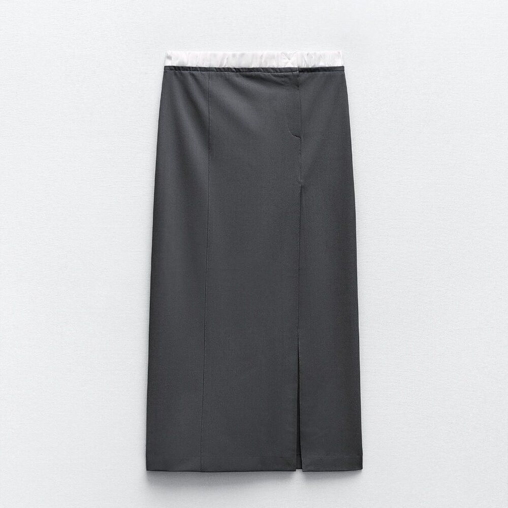 Zara New Zara Contrasting Boxer Waist Grey Skirt Size XXL Size 42" / US 20 - 2 Thumbnail