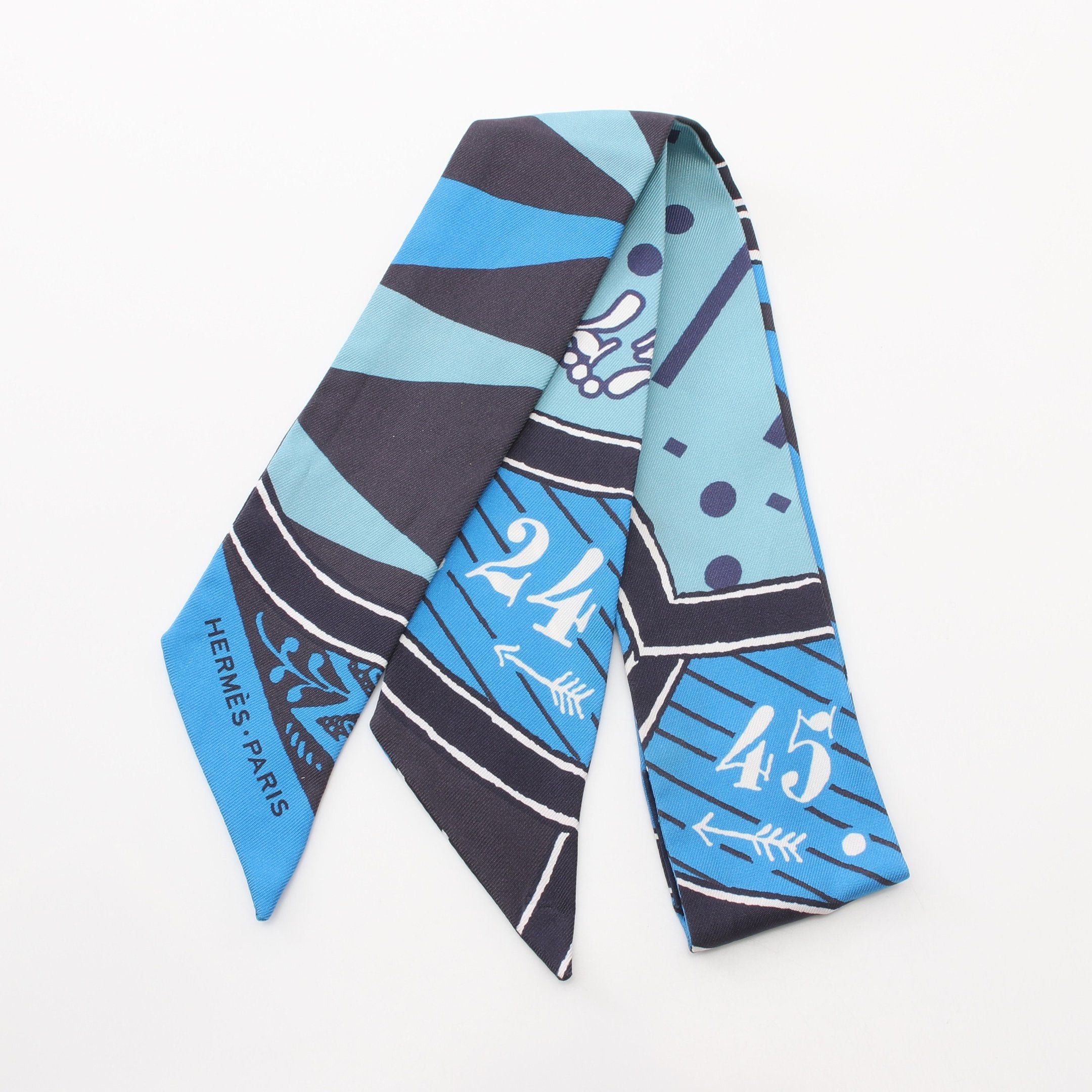 Hermes Hermes Twilly Jeu De Soie Uniforme Ribbon Scarf Silk Blue Multicolor Size ONE SIZE - 1 Thumbnail