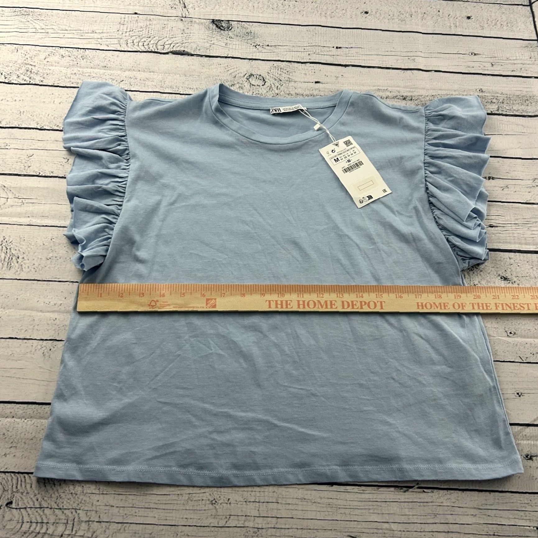 Zara Zara Short Sleeve Ruffle Sleeve Top Women's M Blue Blouse Shirt Size M / US 6-8 / IT 42-44 - 5 Thumbnail