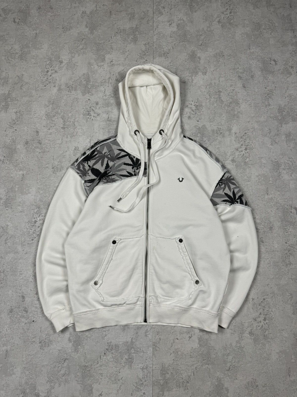 True Religion Men's Marijuana Leaf Print Zip Hoodie Size L