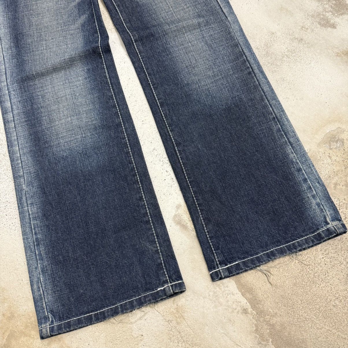 Japanese Brand Wide Leg Unisex Blue Moon Blue Whisker Printed Denim Pants Size US 29 - 5 Thumbnail