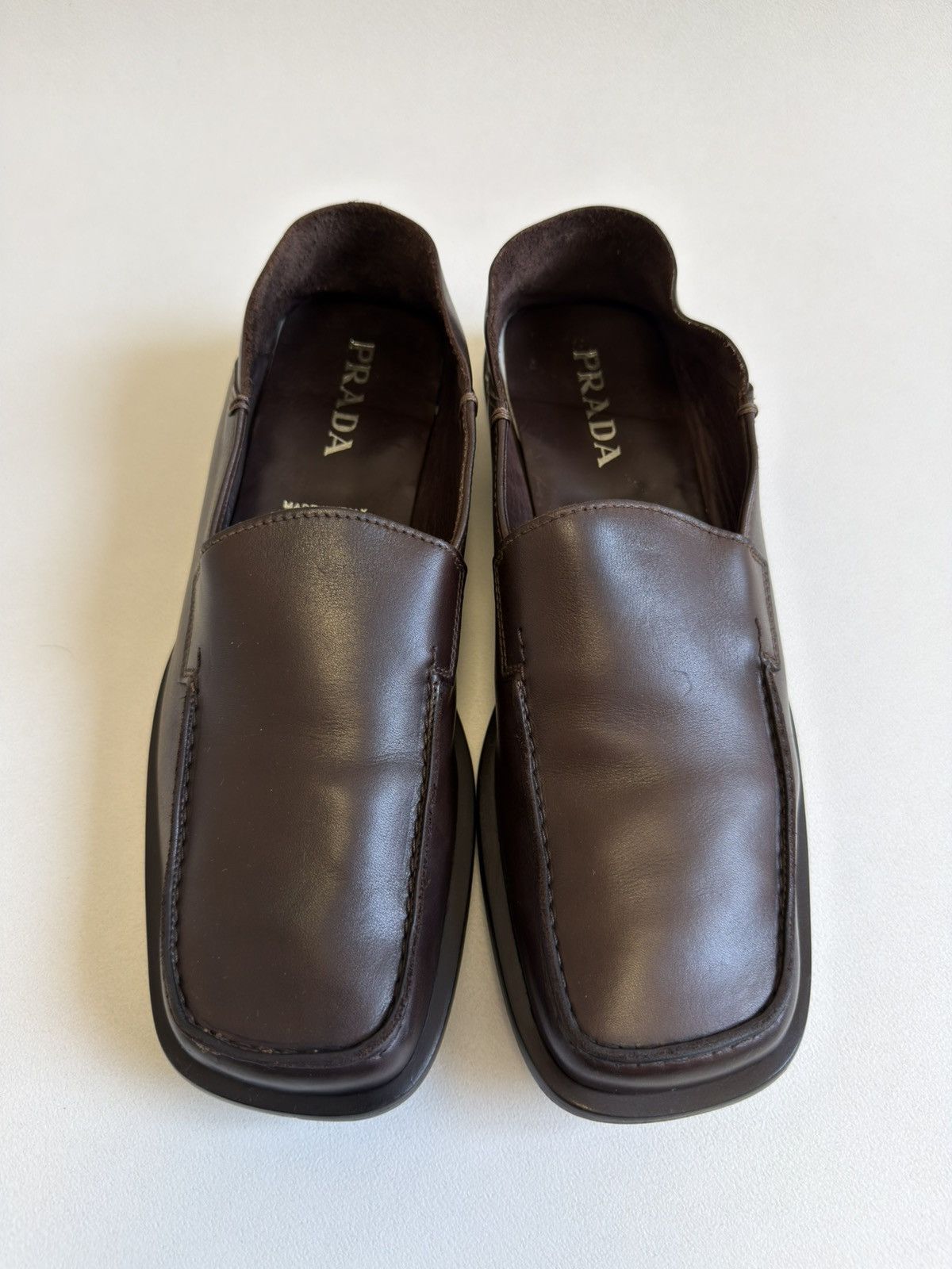 Prada Early 2000s Square Toe Leather Loafers Size US 11 / EU 44 - 4 Thumbnail