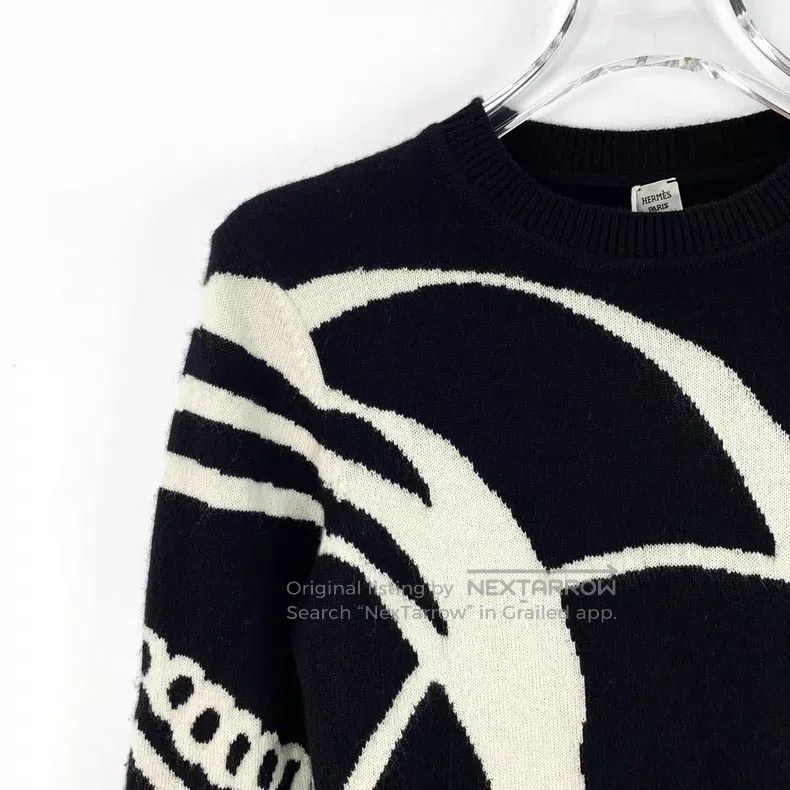 Hermes Hermes Black Pattern Jacquard Round Neck Long Sleeve Knitt Size XS / US 0-2 / IT 36-38 - 3 Thumbnail