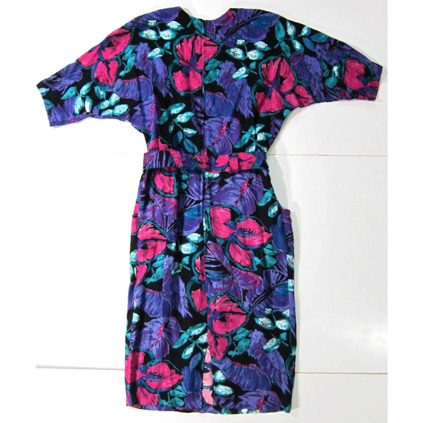 Vintage Willy's Influence 70's Floral Dress L Maxi Sleeveless Pink Green Purple Pocket Belted 100% Floral Retro Women’s Dress L Womens Size L / US 10 / IT 46 - 2 Thumbnail