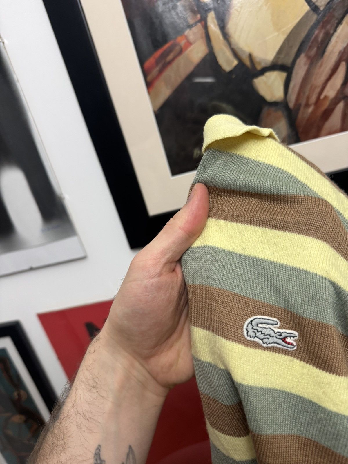 Lacoste Lacoste Vintage 90s Wool Sweater Striped Yellow Brown Rare Size L / US 10 / IT 46 - 4 Thumbnail