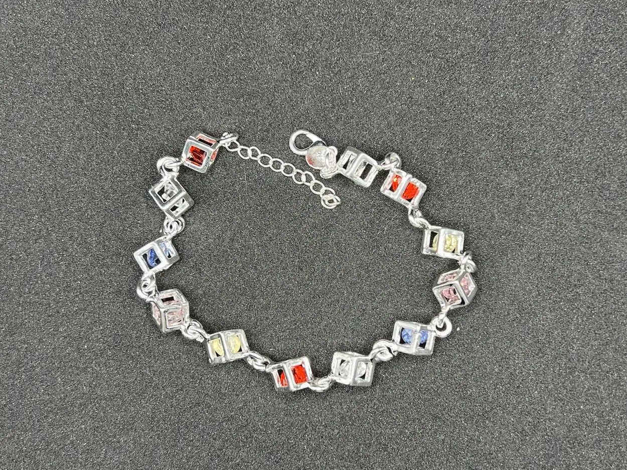 Jewelry Colorful Crystal Beads 925 Silver Chain Bracelet Size ONE SIZE - 1 Thumbnail