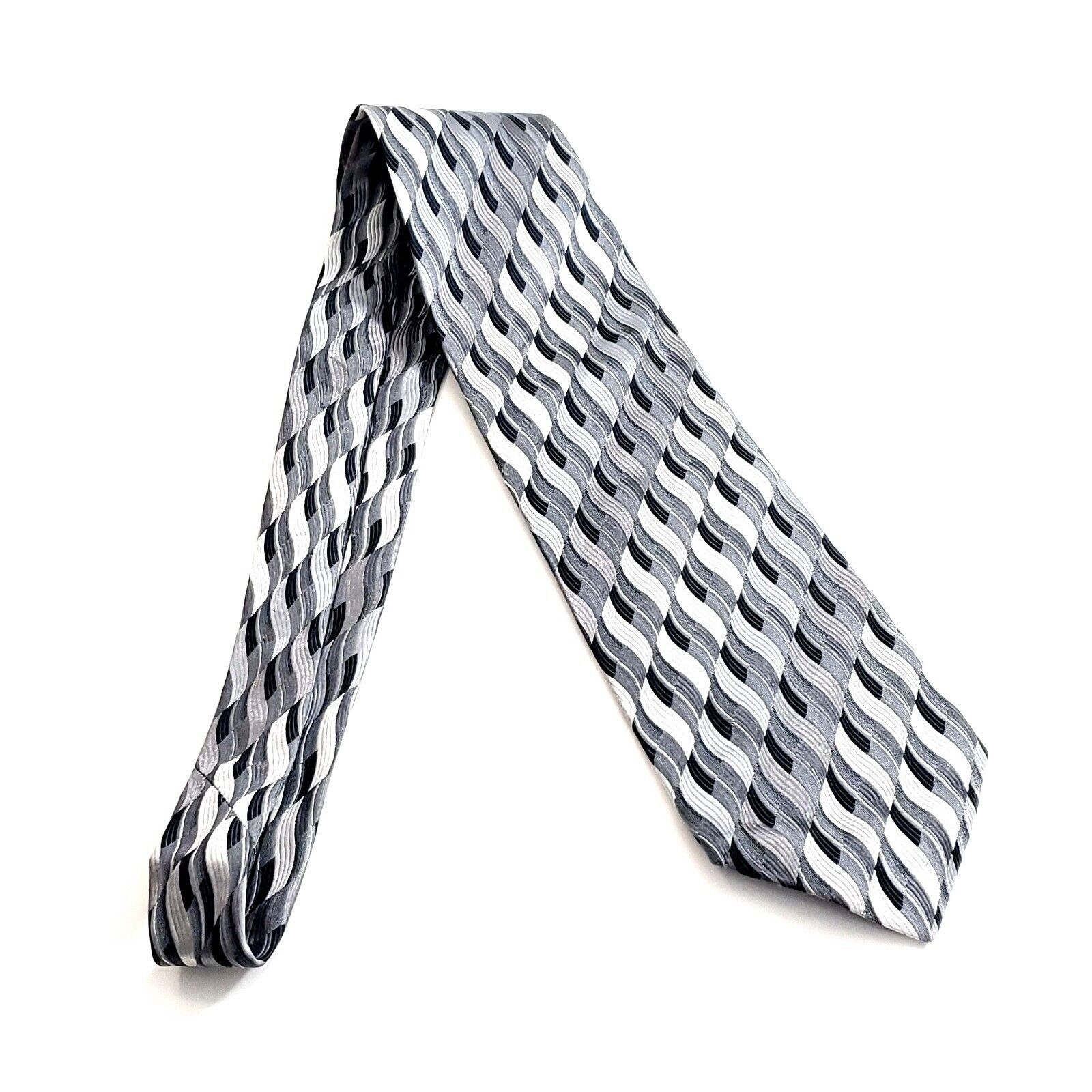 Pronto Uomo Pronto Uomo Gray Woven Geometric Long Wide Silk Tie Size ONE SIZE - 6 Thumbnail