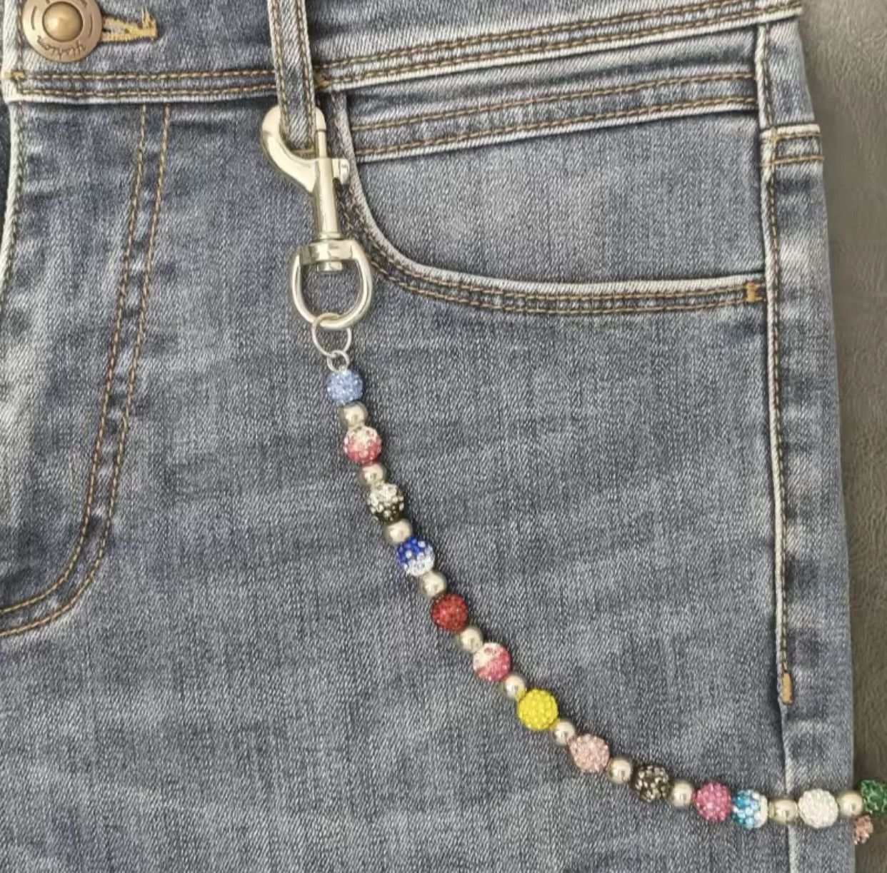Jewelry Round Bead Rhinestone Multicolor Punk Pants Chain Size ONE SIZE - 2 Thumbnail