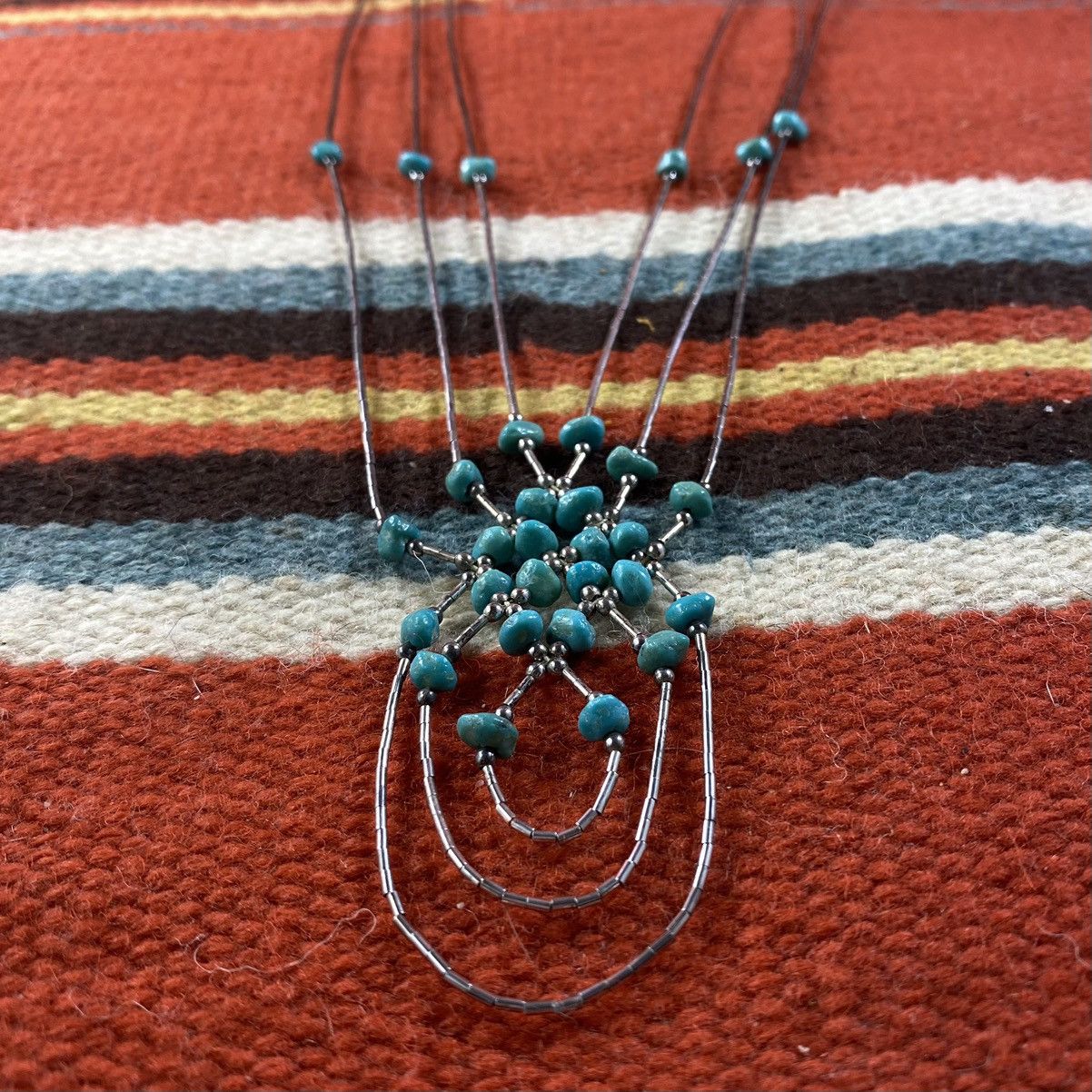 Kapital × Vintage Vtg Navajo Sterling Liquid Silver Turquoise Woven Necklace Size ONE SIZE - 3 Thumbnail