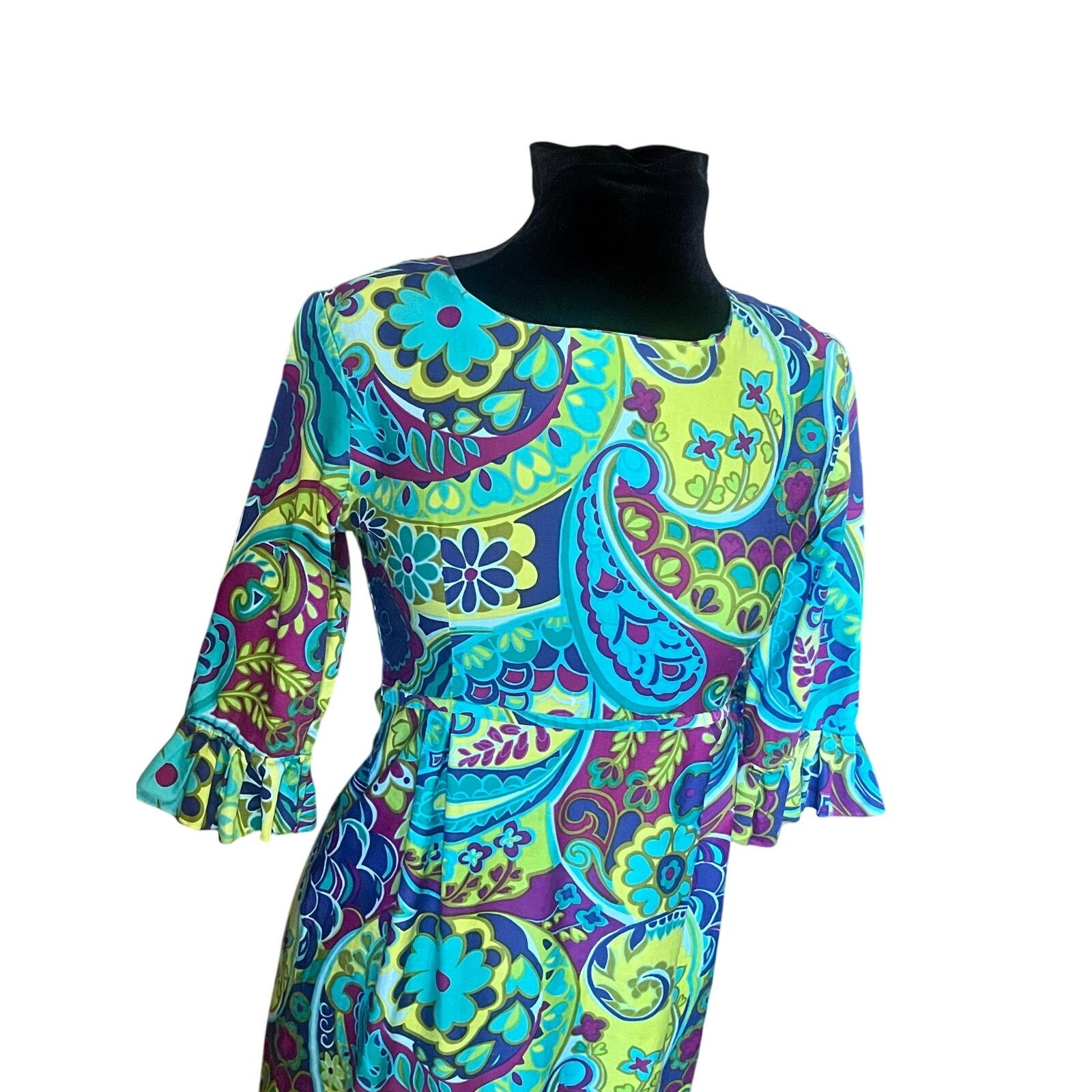 Vintage Vintage 60’s Blue Green Psychedelic Groovy Dress XS Small Size S / US 4 / IT 40 - 4 Thumbnail