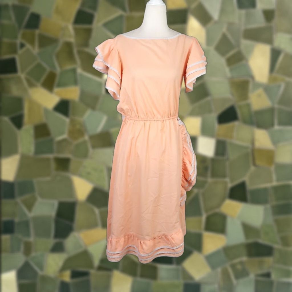 Vintage VINTAGE 60s peach orange sailor frilly midi dress S Women Short Sleeve Knee Length A-Line Casual 60s Nautical Size S / US 4 / IT 40 - 1 Thumbnail