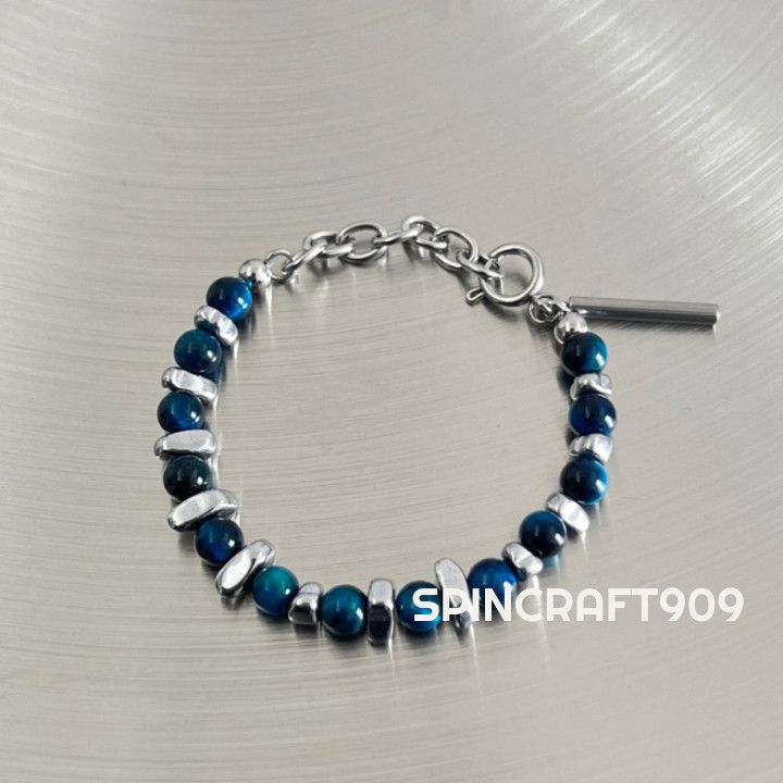 Jewelry Blue Ball Crystal Silver Chain Link Bracelet Size ONE SIZE - 3 Thumbnail