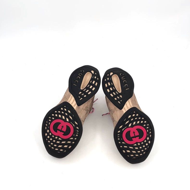 Gucci Gucci Brown logo jacquad full-printed lace-up casual sneak Size US 5 / IT 35 - 5 Thumbnail