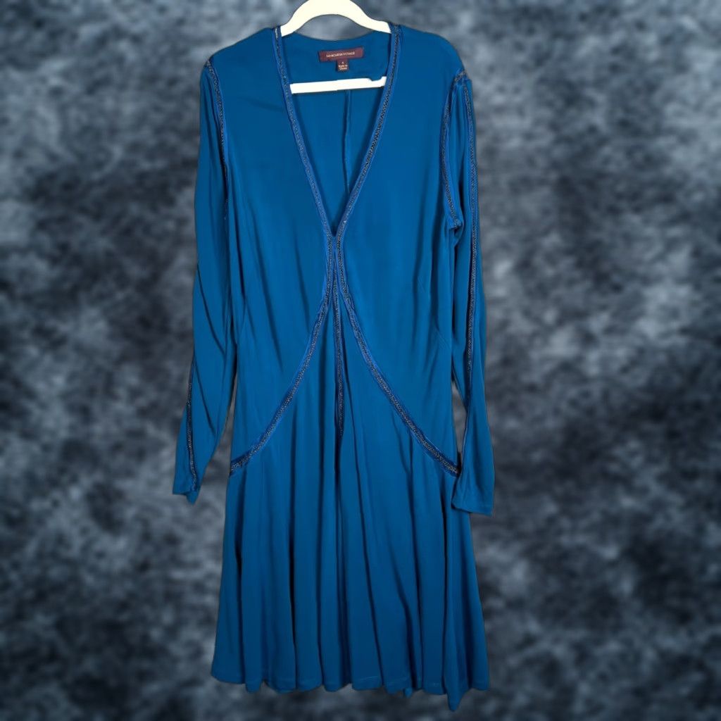 Marchesa VINTAGE Marchesa Voyage Blue Long Sleeve Maxi Dress Womens Size 4 Midi Rayon Silk V-Neck 8/10 Size S / US 4 / IT 40 - 1 Thumbnail