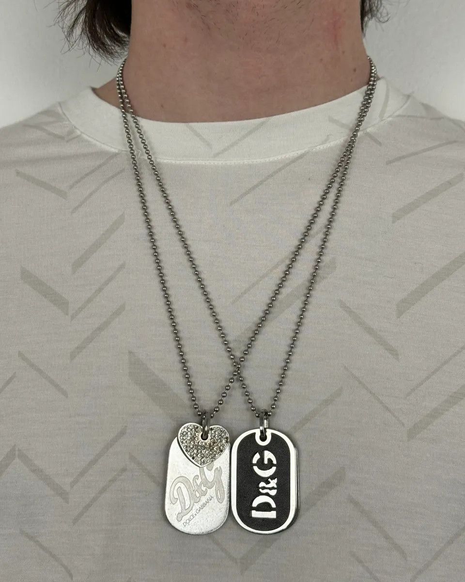 Dolce & Gabbana Dolce & Gabbana Double Black Leather & Silver Dogtag Necklace Size ONE SIZE - 2 Thumbnail