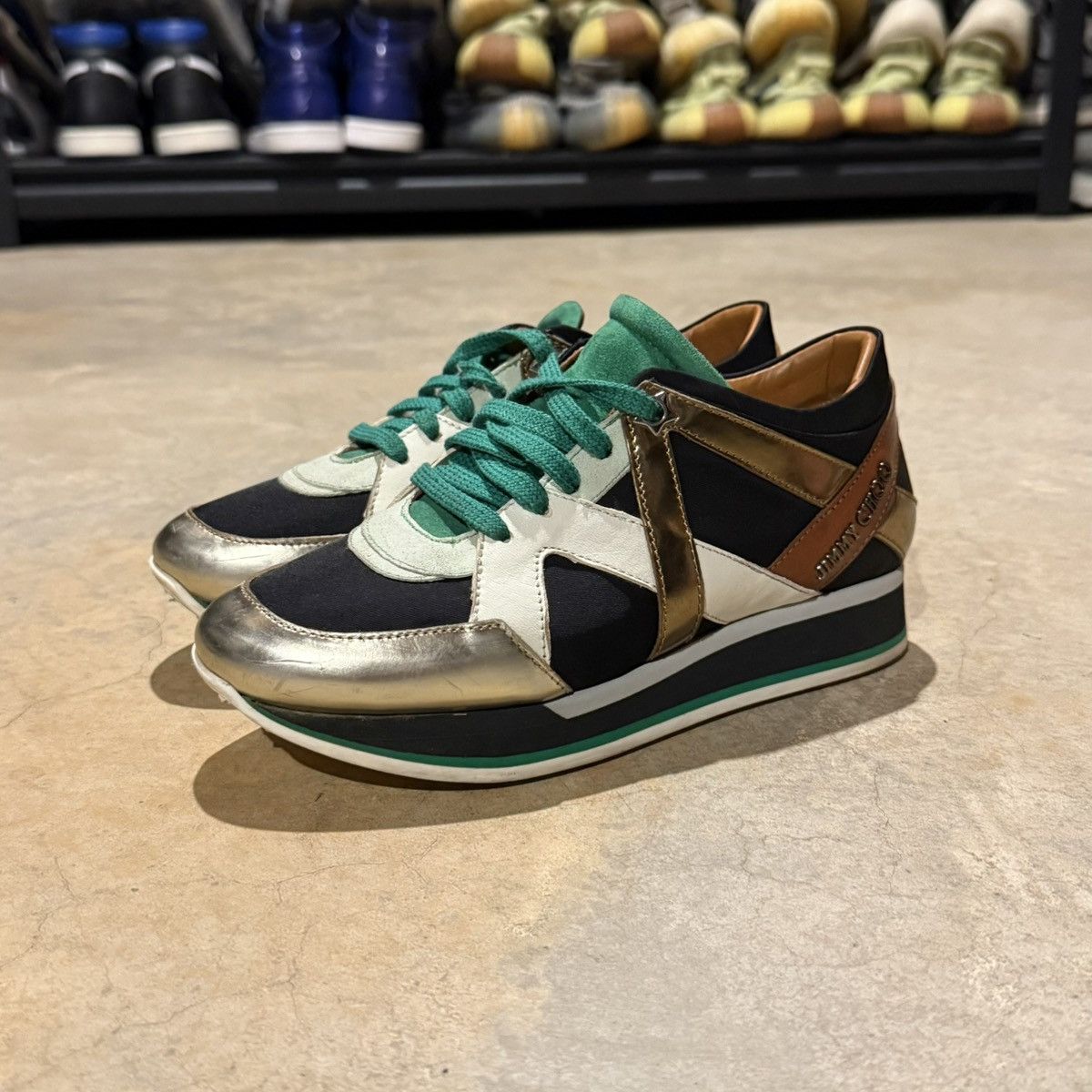 Jimmy Choo Jimmy Choo London Iconic Green Mix Media Logo Sneakers EU 35 Size US 5 / IT 35 - 3 Thumbnail