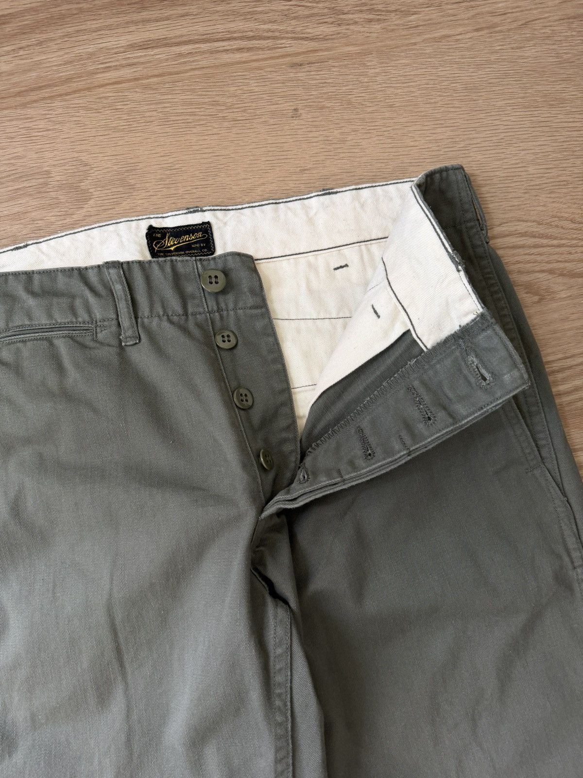 Stevenson Overall Co. Hilts 963 Slim Chino Olive Made in Japan Self Edge (fits 32) Size US 33 - 4 Thumbnail