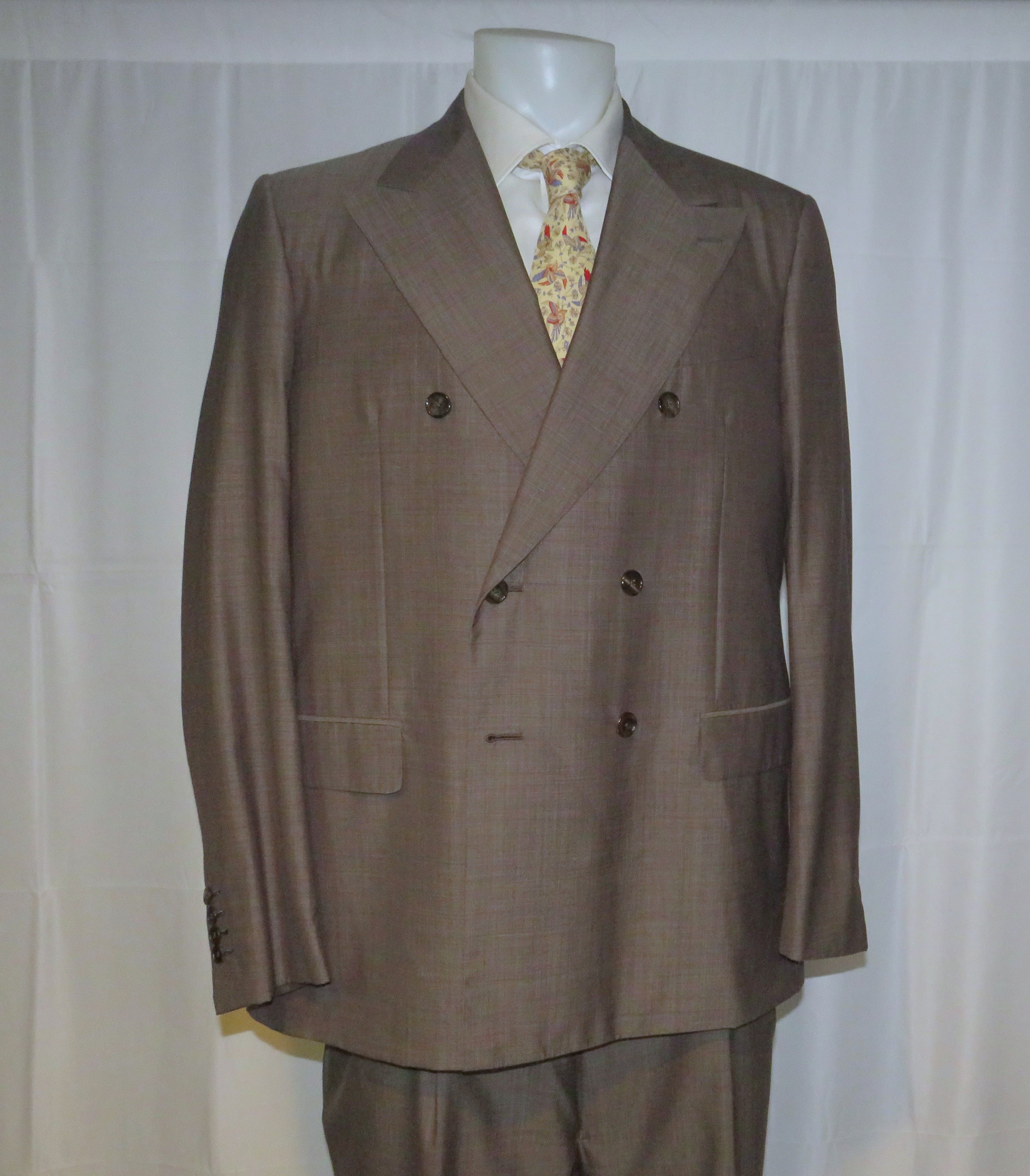 Caruso Brown Tic Pattern Silk Blend Double Breasted Suit 48R NWT Size 48R - 9 Thumbnail