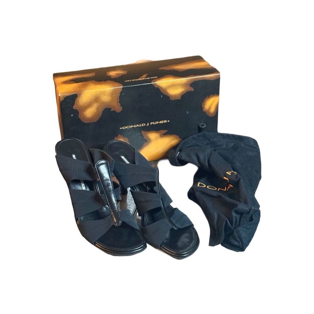 Donald Pliner Donald J. Pliner Women's Black Strappy Mesh Heeled Sandals Size US 9.5 / IT 39.5 - 1 Thumbnail