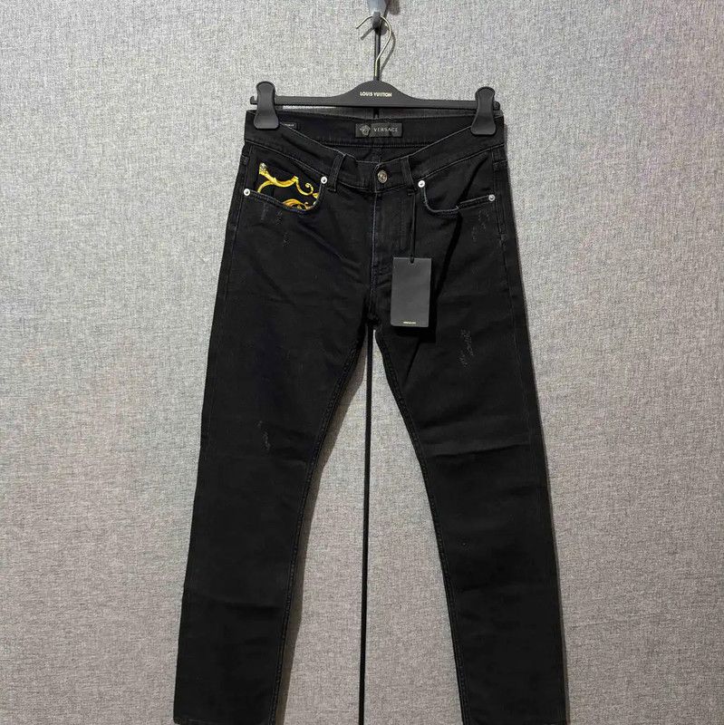 Versace Versace M Black Leather Logo Casual Pants 0089 Size US 32 / EU 48 - 1 Thumbnail