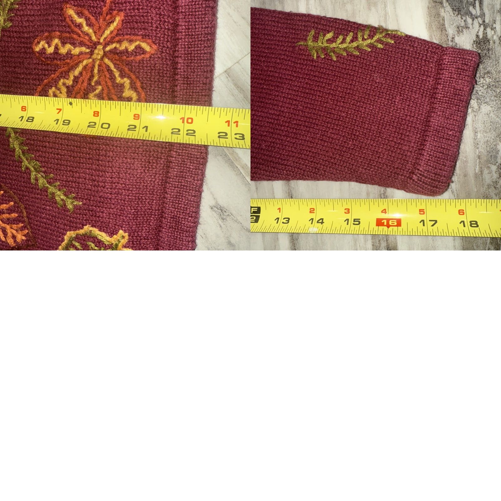 Vintage VINTAGE All Points Womens Maroon Cardigan Sweater Autumn Leaves Embroidery Knit Crew Neck Full Zip Large Size L / US 10 / IT 46 - 9 Thumbnail