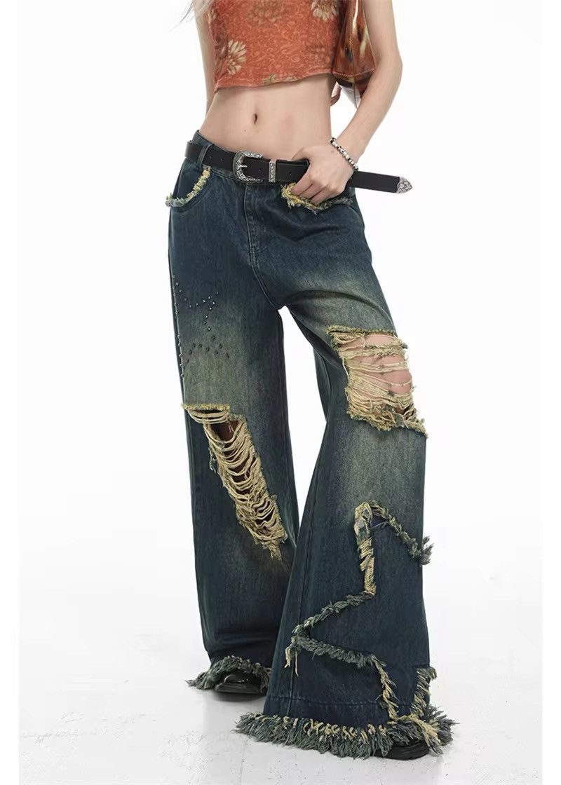 Jean × Vintage Y2k Ripped Patch Star Jeans Size 25" / US 0 / IT 36 - 2 Thumbnail